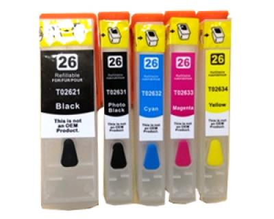 Set completo Epson T2621-T2631-T2632-T2633-T2634 Nero Nero Photo Ciano Magenta Giallo ricaricabili cartucce Set completo Epson T2621-T2631-T2632-T2633-T2634 Nero Nero Photo Ciano Magenta Giallo ricaricabili cartucce