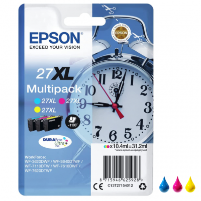 Multipack Cartucce Epson 27XL Originali Ciano Magenta Giallo C13T27154012 T2712 T2713 T2714 sveglia CMY