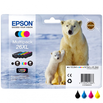 Epson Cartuccia Originale Multipack T26XL C13T26364010 Nero, Ciano, Magenta e Giallo Epson Cartuccia Originale Multipack T26XL C13T26364010 Nero, Ciano, Magenta e Giallo