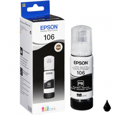Inchiostro EcoTank Epson 106 Nero fotografico C13T00R140 originale Inchiostro EcoTank Epson 106 Nero fotografico C13T00R140 originale
